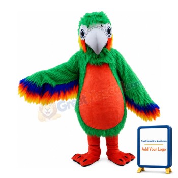 Long Fur Green & Orange Bird Mascot Costume