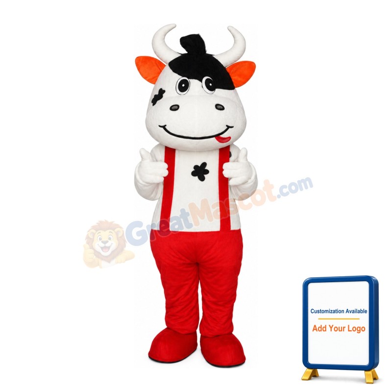 New Style Naughty Cow With Overalls Mascot Costume