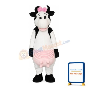 For Carnival Beautiful Cow With Pink Bow Mascot Costume
