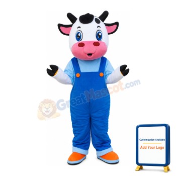 Cartoon Cow Brothers With Rompers Mascot Costume