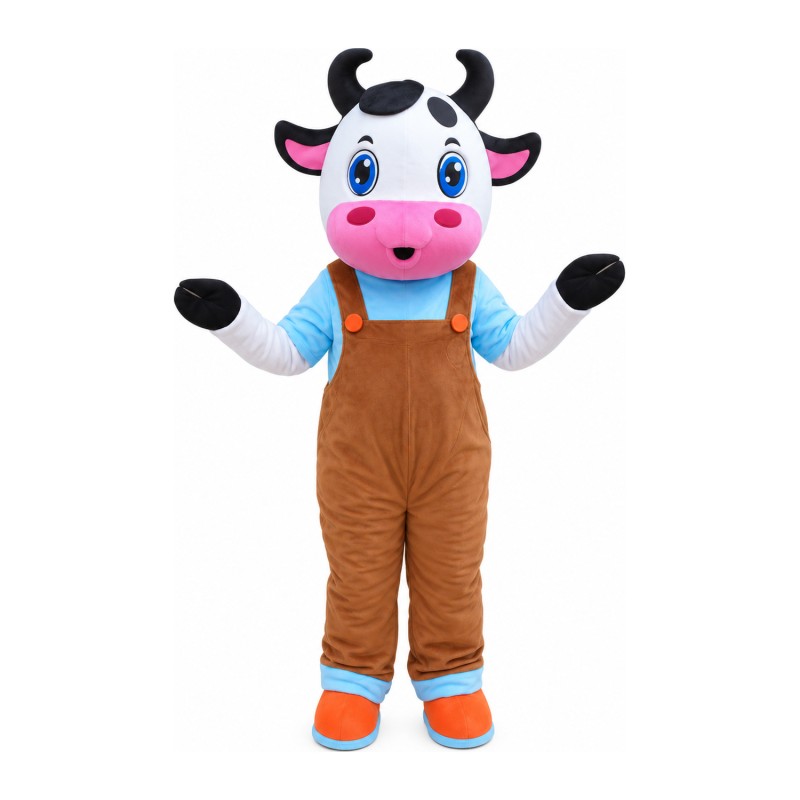 Cartoon Cow Brothers With Rompers Mascot Costume