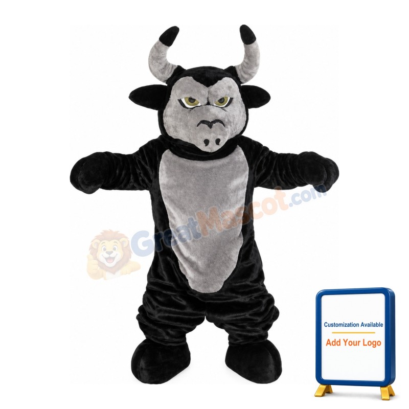 Strong Black & Grey Bull Mascot Costume