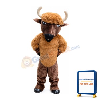 Long Fur Brown Bull Mascot Costume