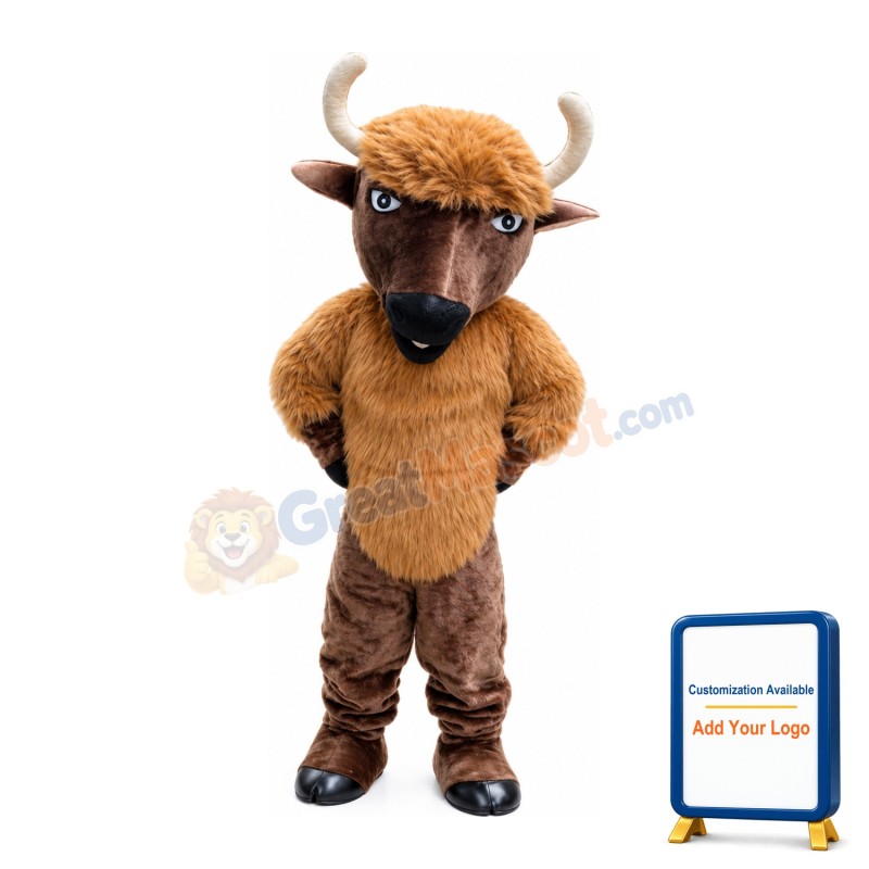 Long Fur Brown Bull Mascot Costume