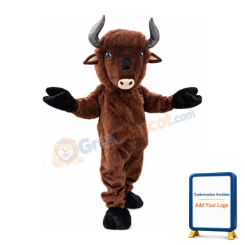 Fancy Long Fur Brown Bull Mascot Costume