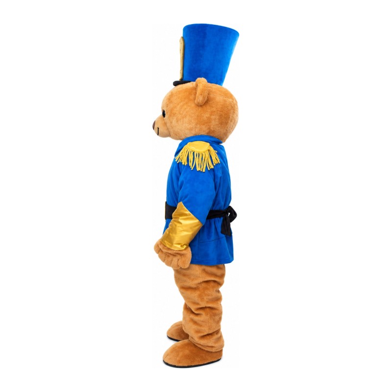 Polite Soldier Bear With Blue Uniform Mascot Costume