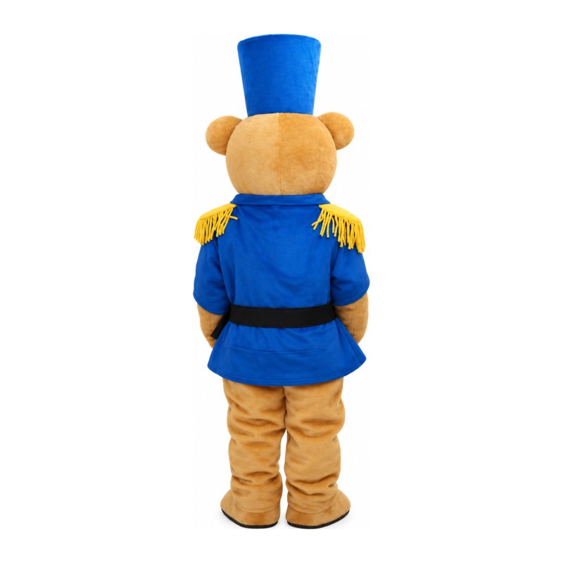 Polite Soldier Bear With Blue Uniform Mascot Costume