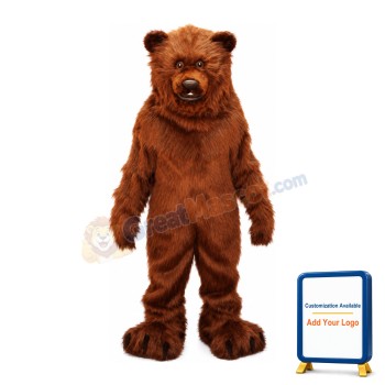 Fierce Long Fur Brown Bear Mascot Costume