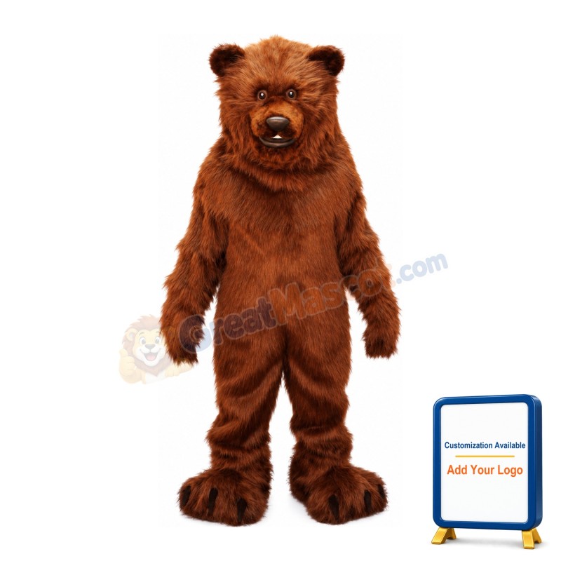 Fierce Long Fur Brown Bear Mascot Costume