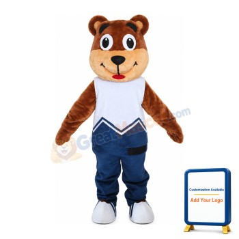 Funny Cartoon Brown Bear With Sports Suit Mascot Costume