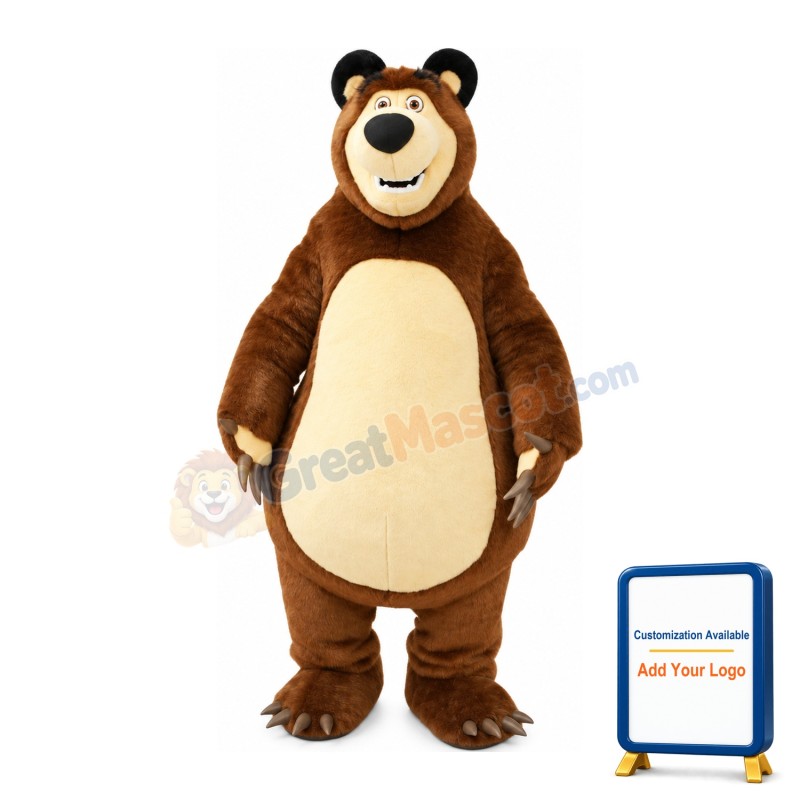 Tall Strong Brown & Khaki Bear Mascot Costume