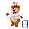 Happy Magician Bear With Striped Top And Hat Mascot Costume