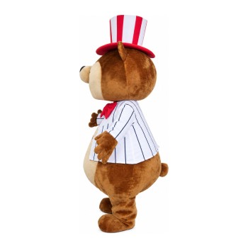 Happy Magician Bear With Striped Top And Hat Mascot Costume