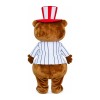 Happy Magician Bear With Striped Top And Hat Mascot Costume