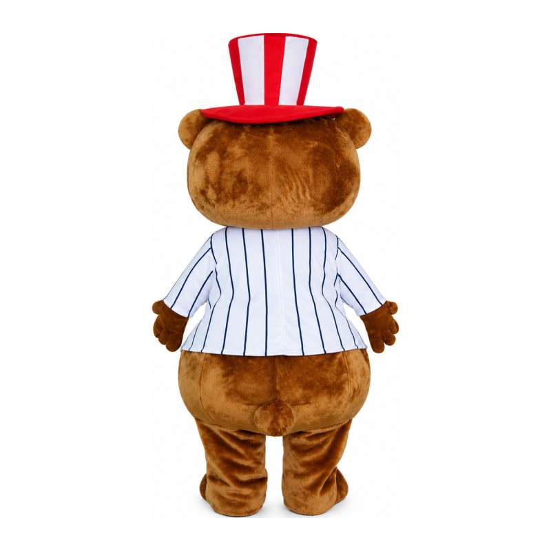 Happy Magician Bear With Striped Top And Hat Mascot Costume