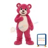 Strong Rose Red Bear With Smiling Face Mascot Costume