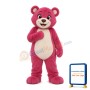 Strong Rose Red Bear With Smiling Face Mascot Costume