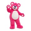 Strong Rose Red Bear With Smiling Face Mascot Costume