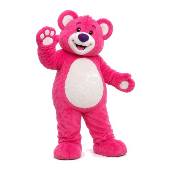 Strong Rose Red Bear With Smiling Face Mascot Costume