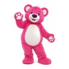 Strong Rose Red Bear With Smiling Face Mascot Costume