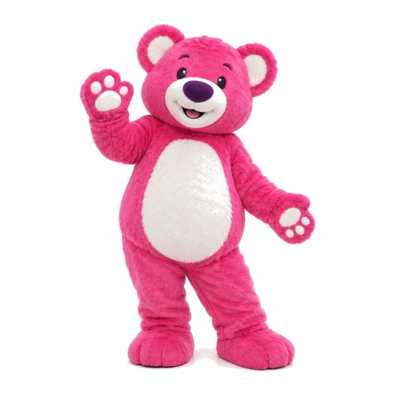 Strong Rose Red Bear With Smiling Face Mascot Costume