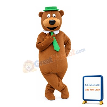 New Fancy Bear With Green Tie And Hat Mascot Costume