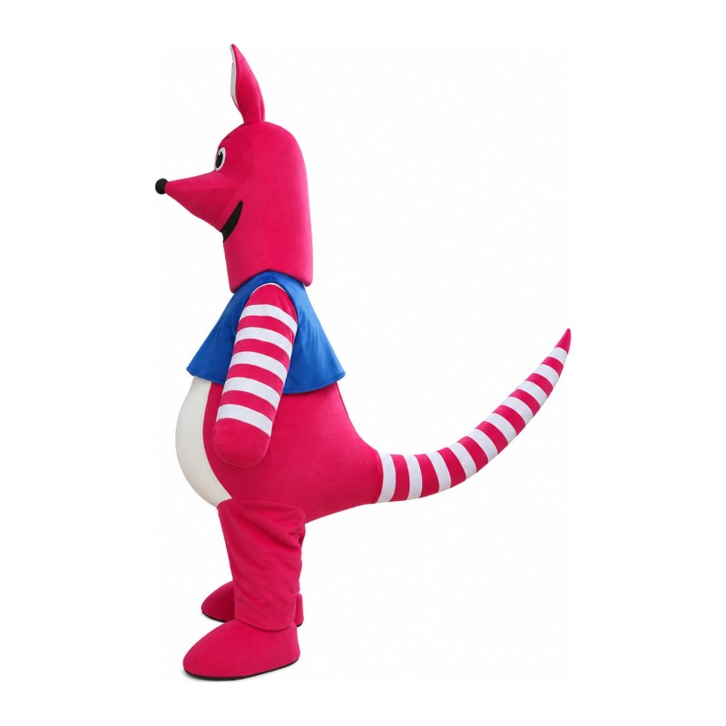 Cute Cartoon Pink Kangaroo With Blue Top Mascot Costume
