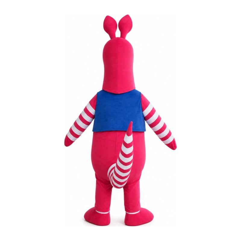 Cute Cartoon Pink Kangaroo With Blue Top Mascot Costume