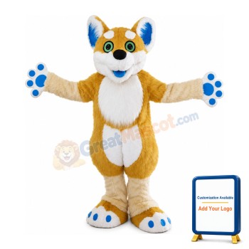 Plush Long Fur Brown & White Dog Mascot Costume