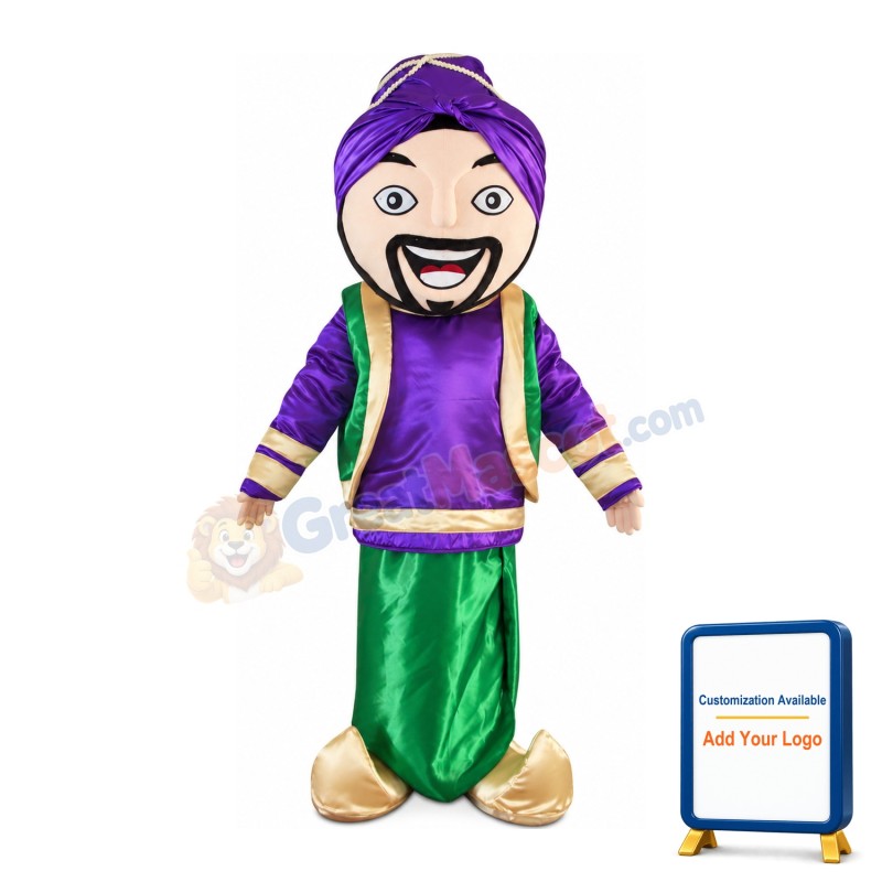 Friendly Arab Man With Purple Top Mascot Costume