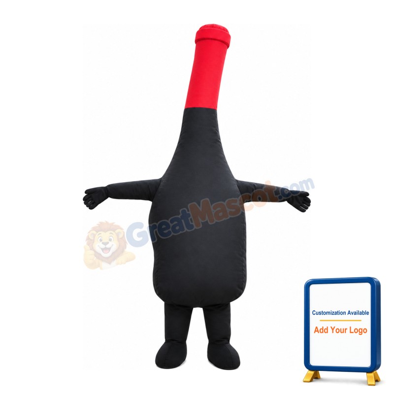 Cartoon Black & Red Inflatable Bottle Mascot Costume