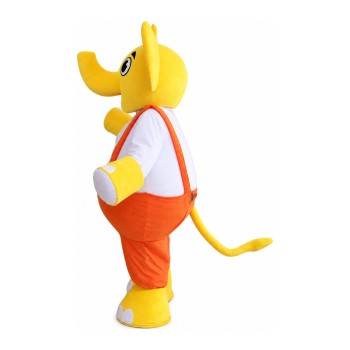 Yellow & White Elephant With Orange Rompers Mascot Costume