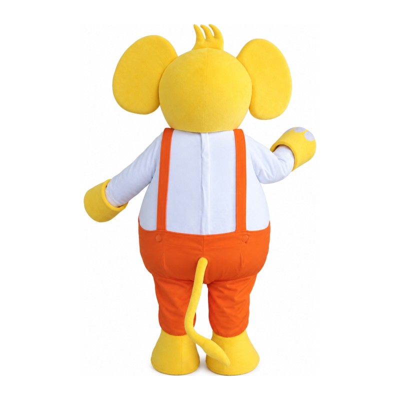 Yellow & White Elephant With Orange Rompers Mascot Costume
