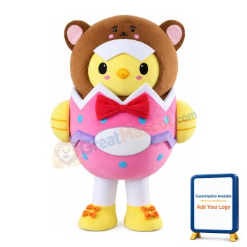 Super Cute Eggshell Chicken With Bear Headgear Mascot Costume