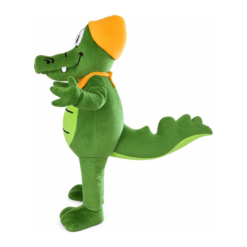Happy Smiling Crocodile With Orange Hat Mascot Costume