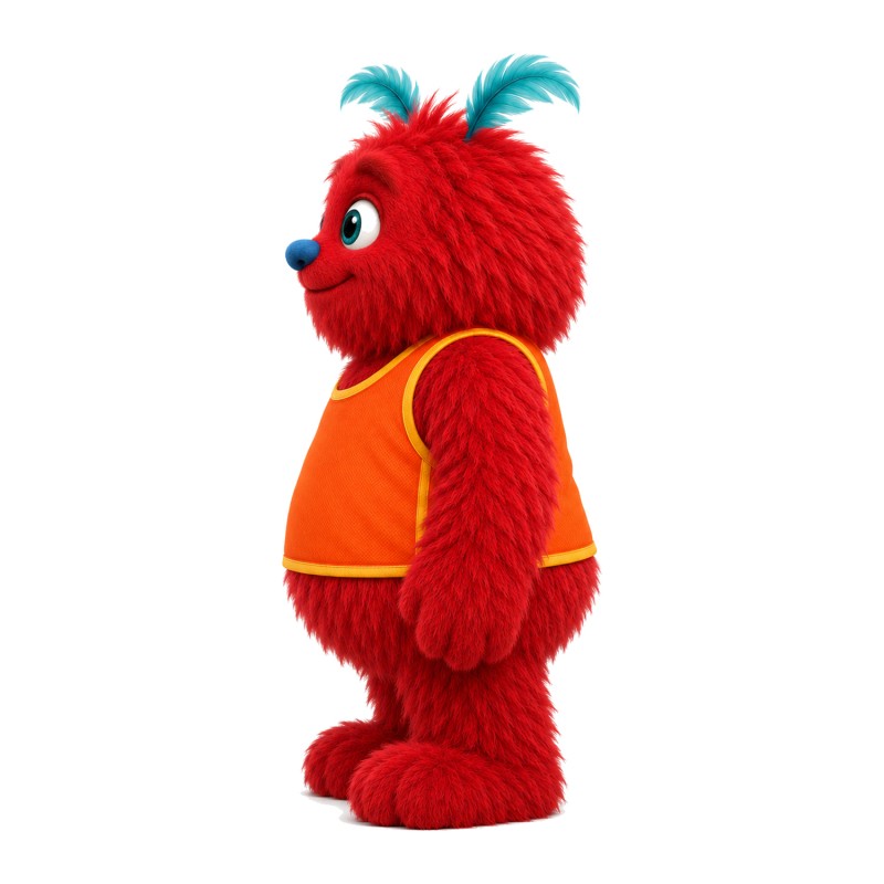 Clownish Red Monster With Purple Hair Mascot Costume