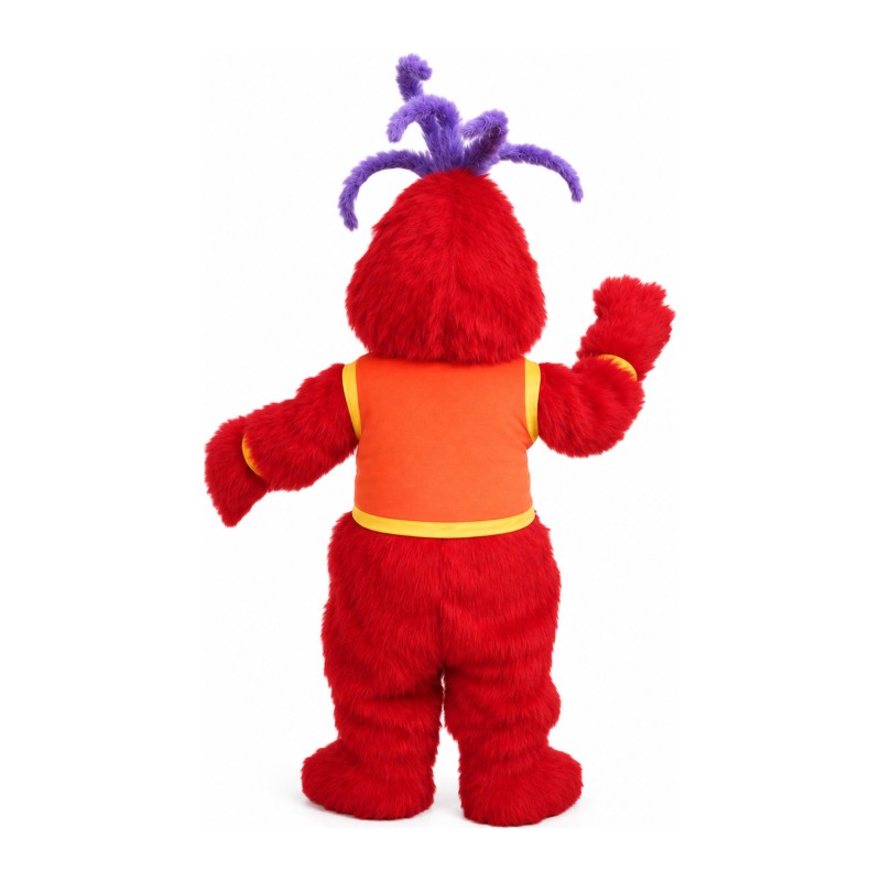Clownish Red Monster With Purple Hair Mascot Costume