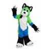 Long Fur Green & White & Blue Dog Mascot Costume
