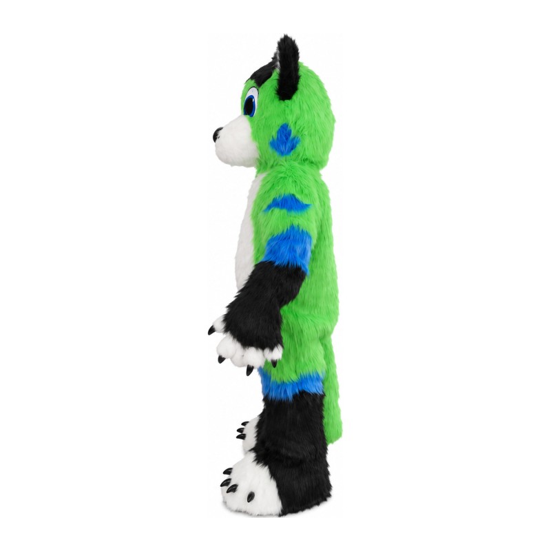 Long Fur Green & White & Blue Dog Mascot Costume