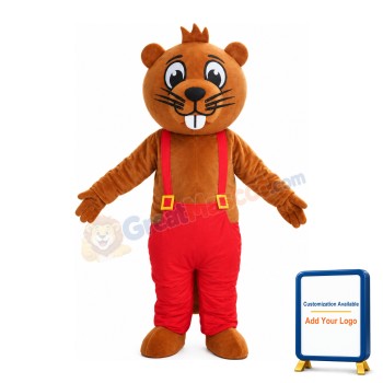 Cartoon Brown Beaver With Red Rompers Mascot Costume