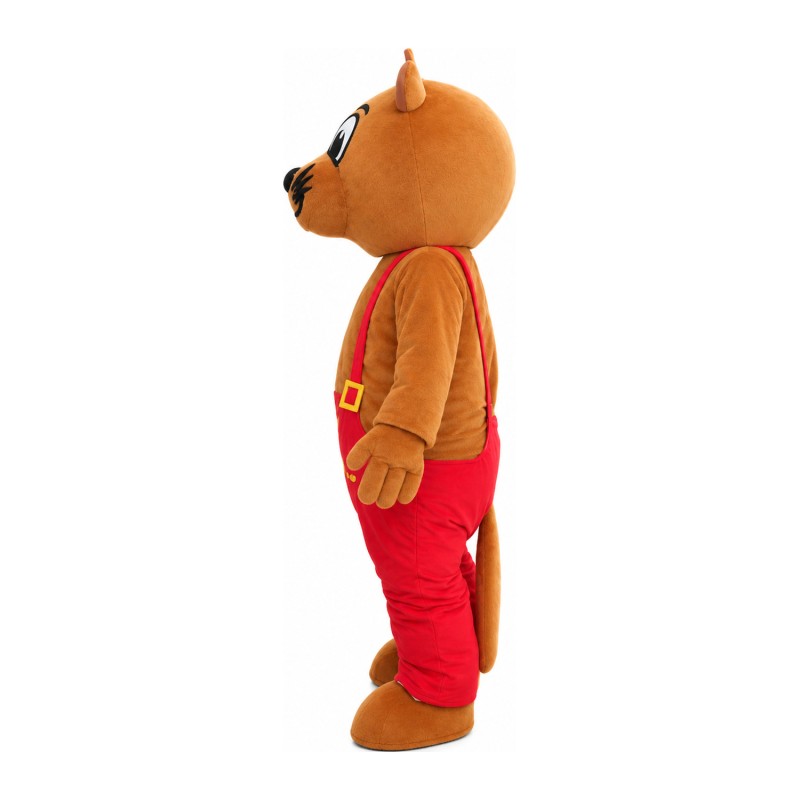 Cartoon Brown Beaver With Red Rompers Mascot Costume