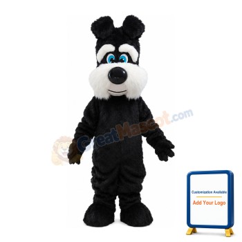Unisex Furry Black & White Dog Mascot Costume
