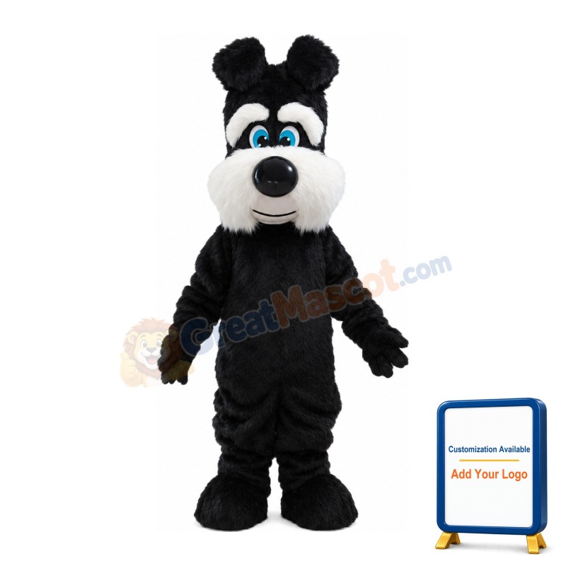 Unisex Furry Black & White Dog Mascot Costume