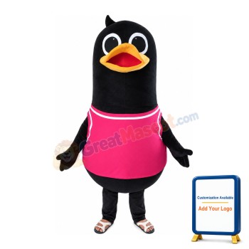 Lively Black Bird With Rose Red Vest Mascot Costume