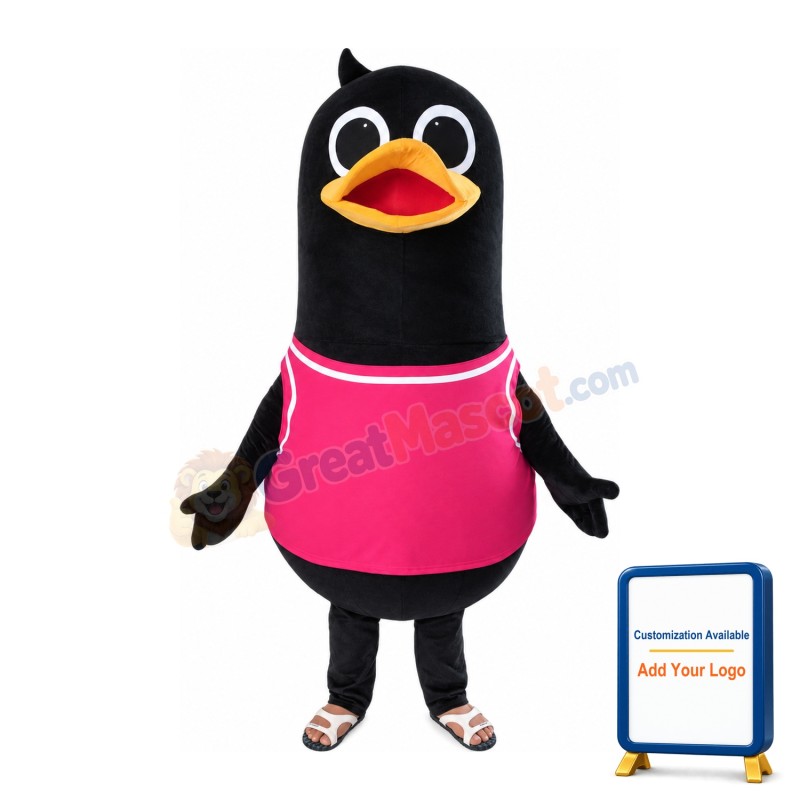 Lively Black Bird With Rose Red Vest Mascot Costume