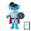Cartoon Blue Soldier With Red Cloak Mascot Costume