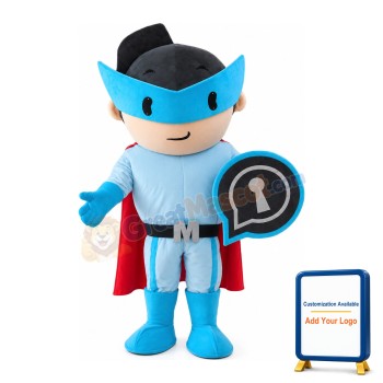 Cartoon Blue Soldier With Red Cloak Mascot Costume