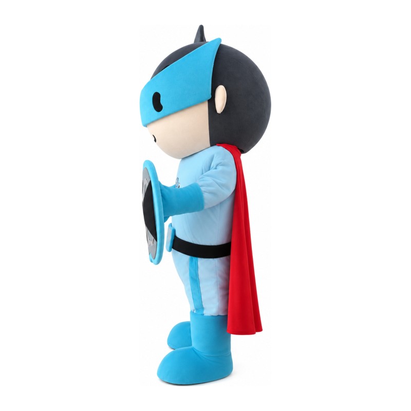 Cartoon Blue Soldier With Red Cloak Mascot Costume