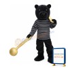 Cool Black Bear With Striped Shirt Mascot Costume