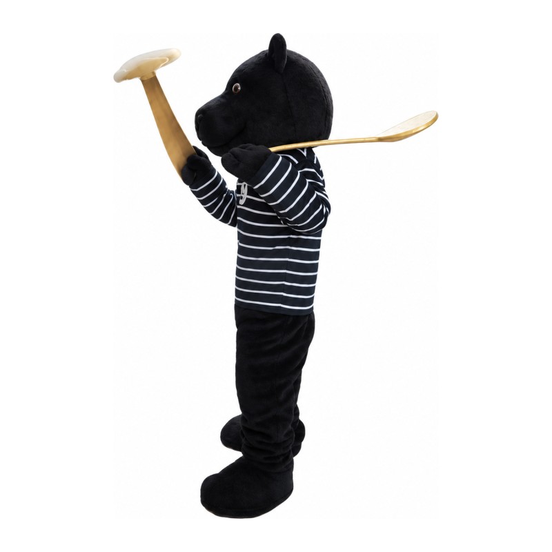 Cool Black Bear With Striped Shirt Mascot Costume